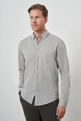 Modazone Erkak Chog'a yashili keten Trend Dynamic Fit tugmali yoqa ko'ylak - 3