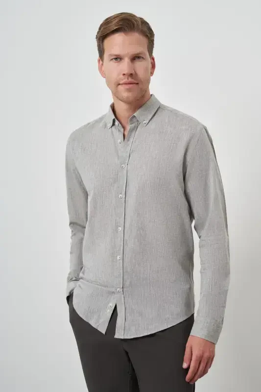 Modazone Erkak Chog'a yashili keten Trend Dynamic Fit tugmali yoqa ko'ylak - 4