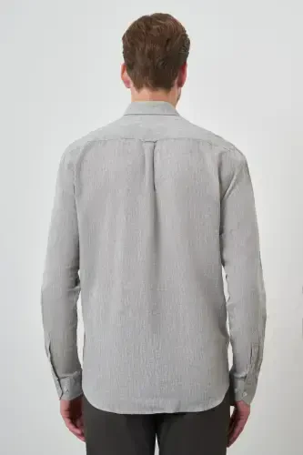 Modazone Erkak Chog'a yashili keten Trend Dynamic Fit tugmali yoqa ko'ylak - 5