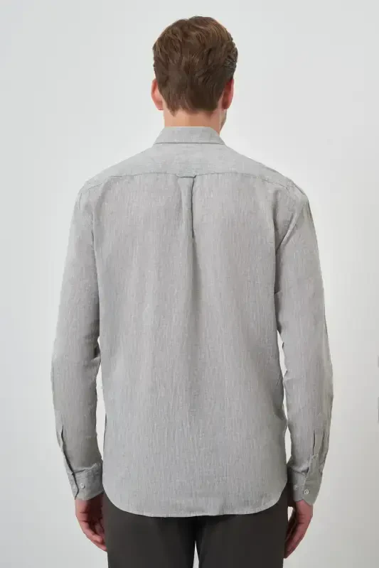 Modazone Erkak Chog'a yashili keten Trend Dynamic Fit tugmali yoqa ko'ylak - 5