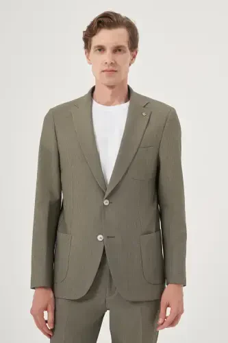 Modazone Erkak Chog'a yashili poliviskon trend chiziqli slim fit mono yoqa kostyum - 1