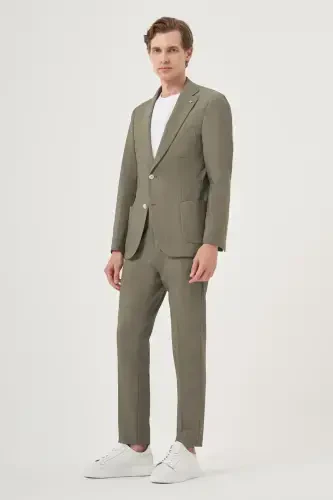 Modazone Erkak Chog'a yashili poliviskon trend chiziqli slim fit mono yoqa kostyum - 3