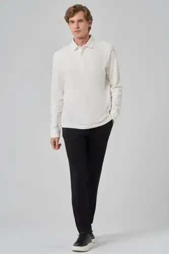 Modazone Erkak Ekru Paxta Trend Daraxt Po'stlog'i Naqshli Dinamik Fit Polo Yoqali Sweat-Shirt - 2