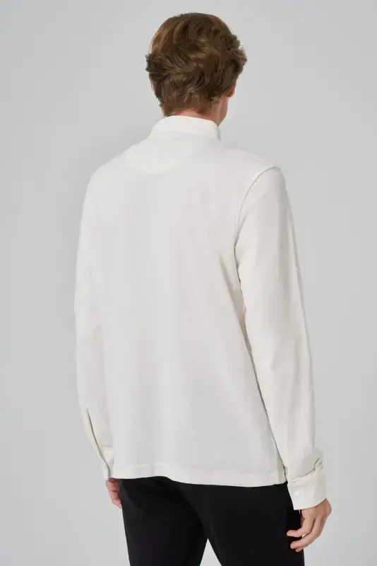 Modazone Erkak Ekru Paxta Trend Daraxt Po'stlog'i Naqshli Dinamik Fit Polo Yoqali Sweat-Shirt - 5