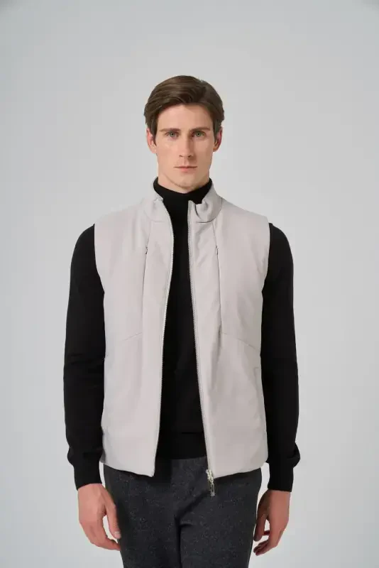 Modazone Erkak Ekru Poliamid Sport Yopiq Cho'ntak Fermuarli Nimcha - 4