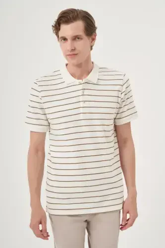 Modazone Erkak Ekru Trend Chiziqli Dinamik Fit Polo Yoqali T-Shirt - 3