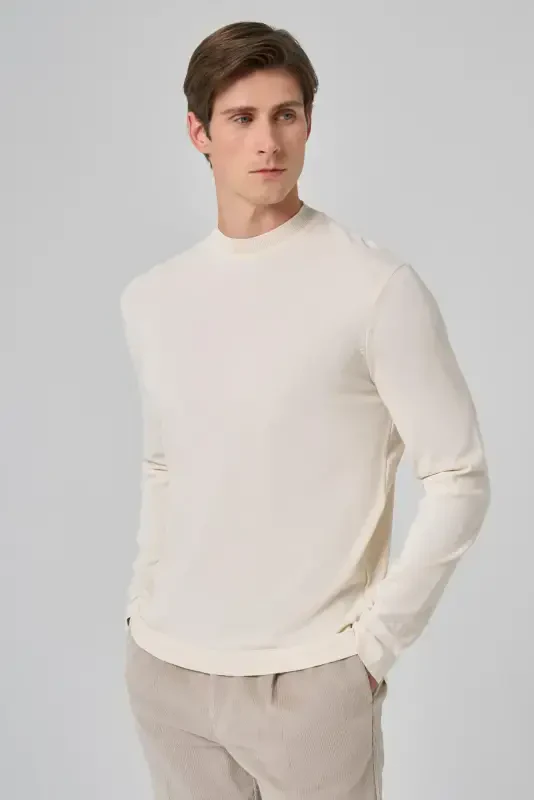 Modazone Erkak Ekru Trend Velosiped Yoqali Rayon Triko - 2