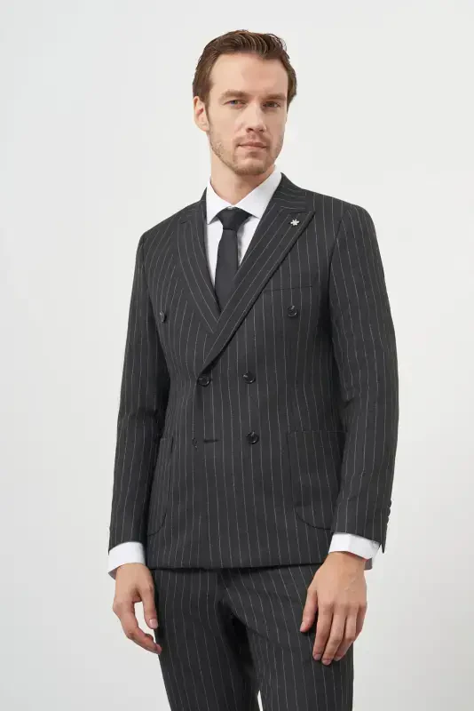 Modazone Erkak Fumo Poliviscon Trend Kruvaze Slim Fit Sivri Yaka Takim Elbise - 1