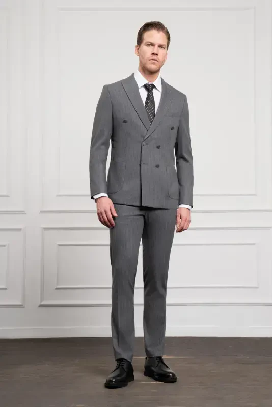 Modazone Erkak Fumo Trend Kruvaze Slim Fit Tor Qisimli Uchi Yaka Kostyum - 3