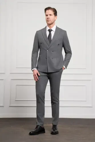 Modazone Erkak Fumo Trend Kruvaze Slim Fit Tor Qisimli Uchi Yaka Kostyum - 4