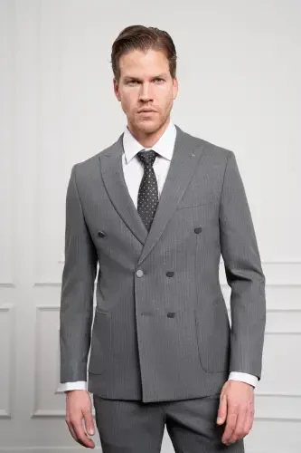 Modazone Erkak Fumo Trend Kruvaze Slim Fit Tor Qisimli Uchi Yaka Kostyum - 5