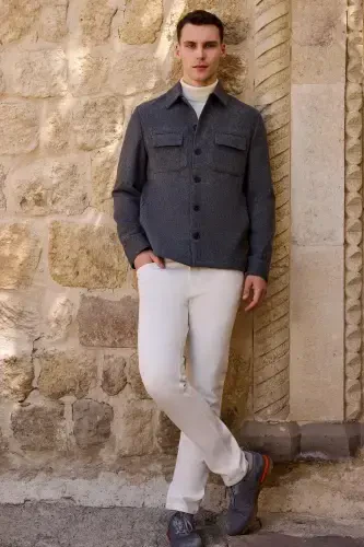 Modazone Erkak Fumo Yünli Berberi Yoqali Ikkita Qopqoqli Cho'ntakli Ko'ylak Kurtka - 3