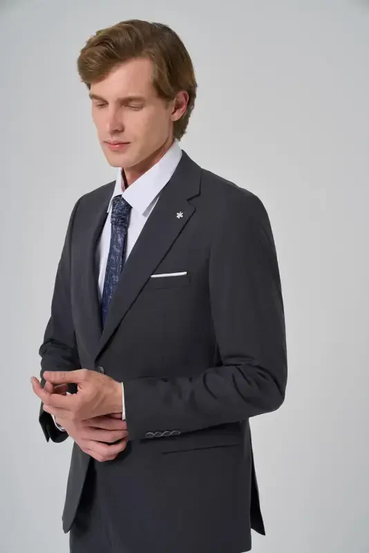 Modazone Erkak Fumo Yunli Slim Fit Mono Yoqa Takim Elbise - 4