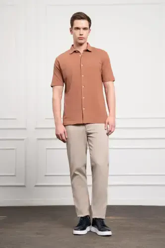 Modazone Erkak G'isht Rangi Trend Apache Yoqali Dynamic Fit Qisqa Yengli Ko'ylak - 2