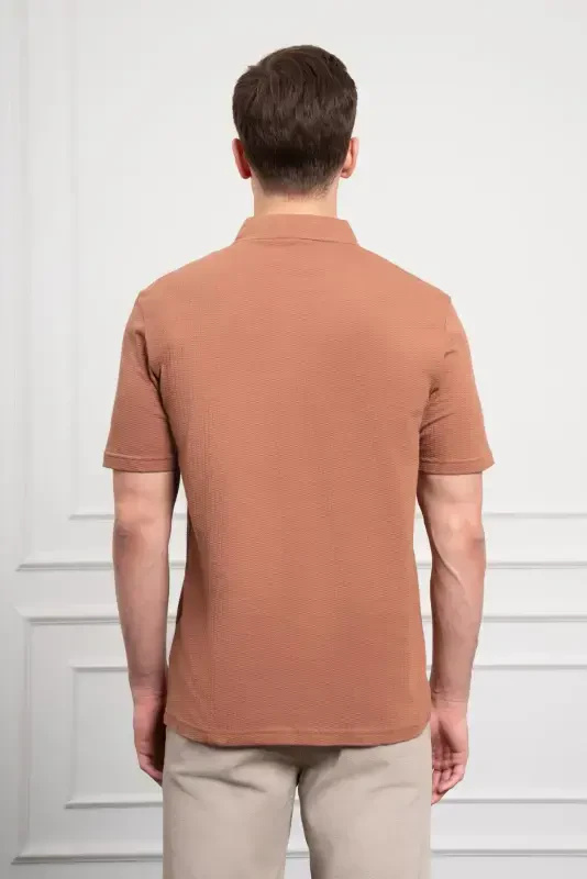 Modazone Erkak G'isht Rangi Trend Apache Yoqali Dynamic Fit Qisqa Yengli Ko'ylak - 6