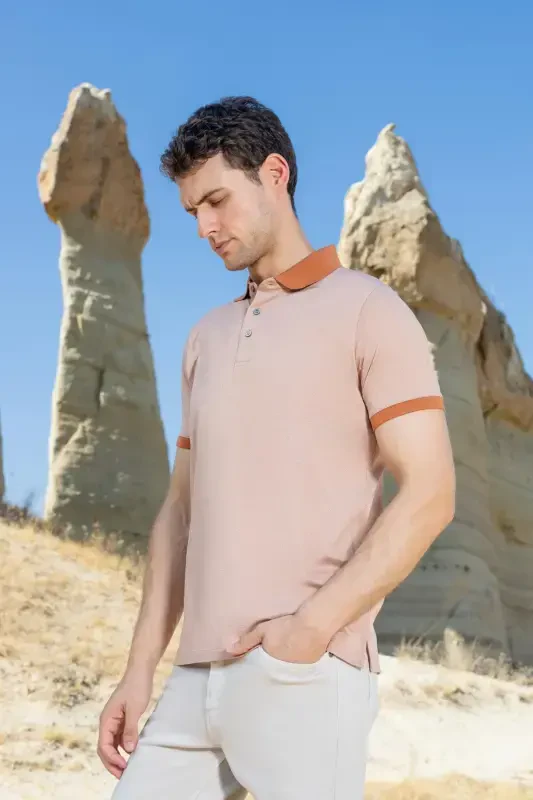 Modazone Erkak G'isht Rangi Trend Polo Yoqali Dynamic Fit Futbolka - 1