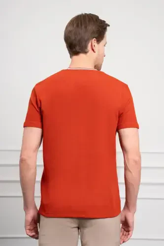 Modazone Erkak G'isht Rangi Trend Velosiped Yoqali Dinamik Fit Футболка - 5