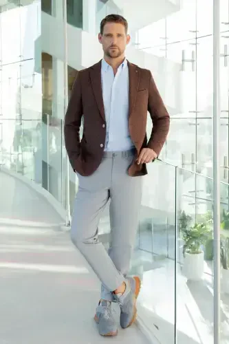 Modazone Erkak G'isht Rangli To'qilgan Slim Fit cho'ntak Mono Yoqali Sport Kurtka - 4