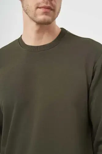 Modazone Erkak Haki Asosiy Velosiped Yoqali Sweat-Shirt - 4