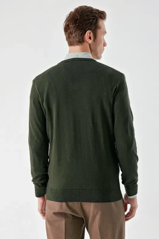 Modazone Erkak Haki Basic V Yoqa Dynamic Fit Qulay Kesim Triko - 6