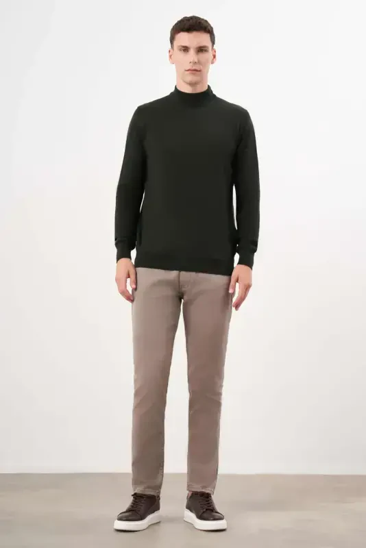 Modazone Erkak Haki Basic Yarim Baliqchi Yaka Dynamic Fit Qulay Kesim Triko - 3