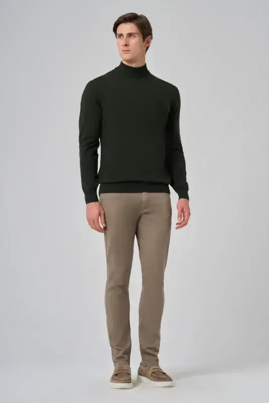 Modazone Erkak Haki Basic Yarim Baliqchi Yaka Dynamic Fit Rahat Kesim Triko - 2