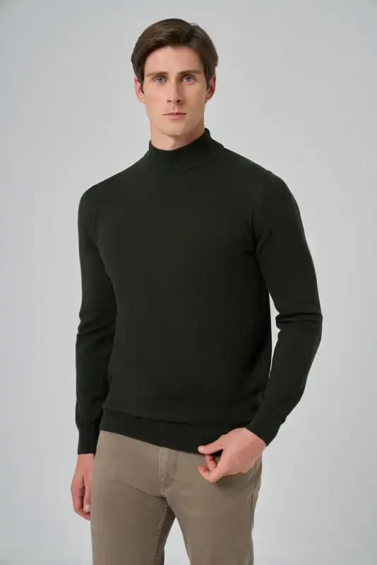 Modazone Erkak Haki Basic Yarim Baliqchi Yaka Dynamic Fit Rahat Kesim Triko - 3