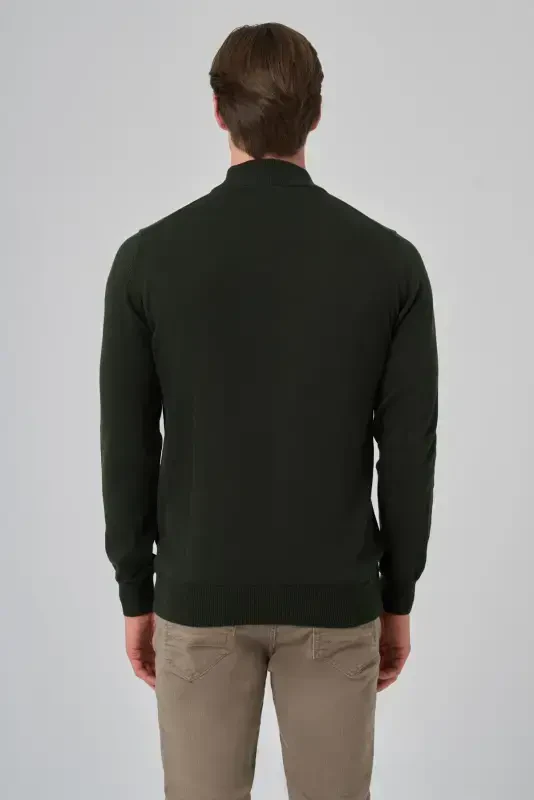 Modazone Erkak Haki Basic Yarim Baliqchi Yaka Dynamic Fit Rahat Kesim Triko - 5