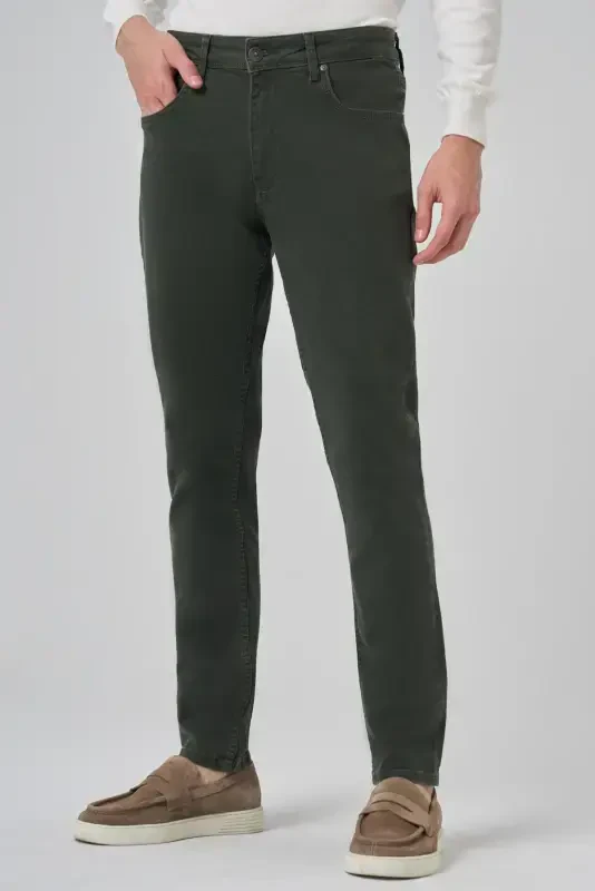 Modazone Erkak Haki Denim 5 Cep Slim Fit Jean Jinsi Shim - 4