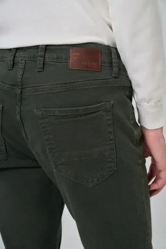 Modazone Erkak Haki Denim 5 Cep Slim Fit Jean Jinsi Shim - 5