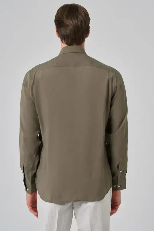 Modazone Erkak Haki Dynamic Fit Tugmali Yoqa Modal Ko'ylak - 5