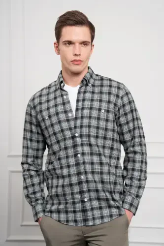 Modazone Erkak Haki Qishki Tugmali Yoqali Regular Fit Ko'ylak - 5