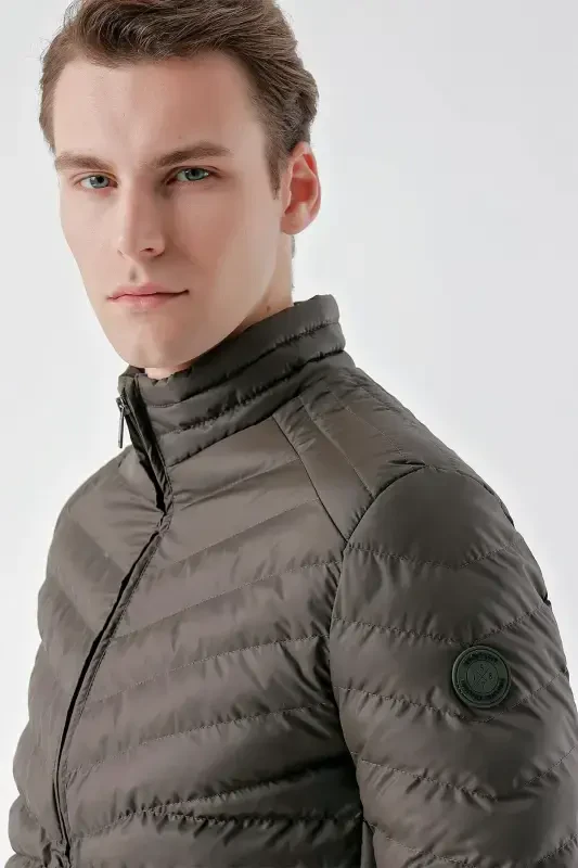 Modazone Erkak Haki Su İtici Rüzgar Geçirmez Dynamic Fit Rahat Kesim Şişme Mont - 5