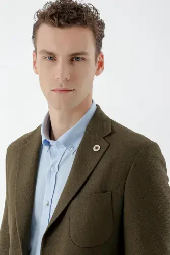 Modazone Erkak Haki To‘quv Slim Fit Tor Ko‘zli Cho‘ntak Mono Yoqali Sport Kurtka - 4