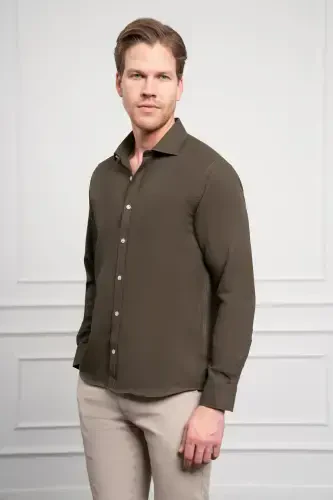 Modazone erkak Haki Trend Italyancha yoqa Slim Fit tor kesimli ko'ylak - 3