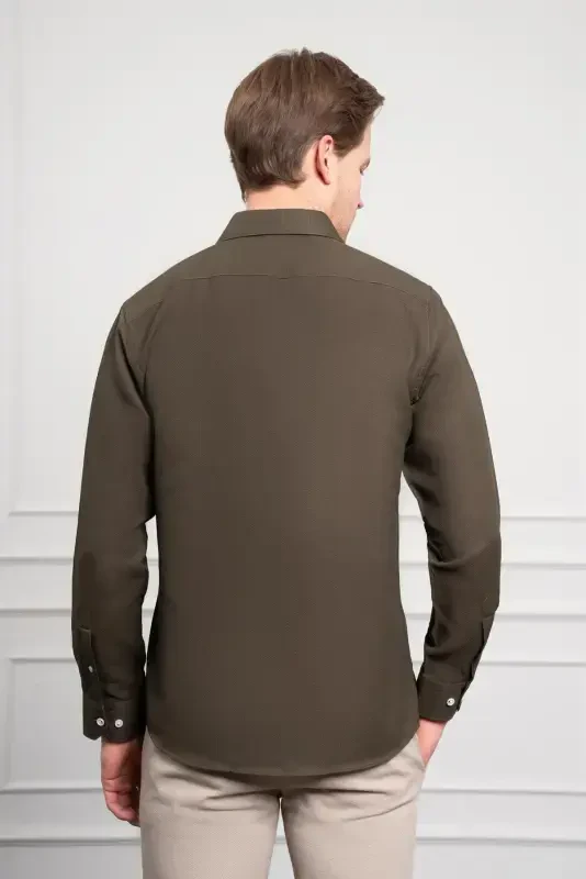 Modazone erkak Haki Trend Italyancha yoqa Slim Fit tor kesimli ko'ylak - 5