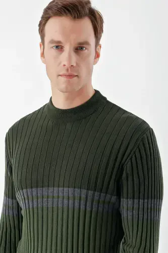 Modazone Erkak Haki Trend Panelli Bato Yoqali Dynamic Fit Qulay Kesimli Triko - 4