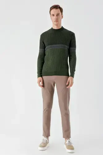 Modazone Erkak Haki Trend Panelli Bato Yoqali Dynamic Fit Qulay Kesimli Triko - 5