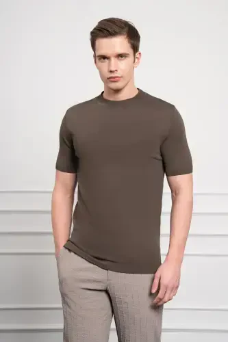 Modazone Erkak Haki Trend Velosiped Yoqali Dinamik Fit Qulay Kesim Rayon Futbolka - 1