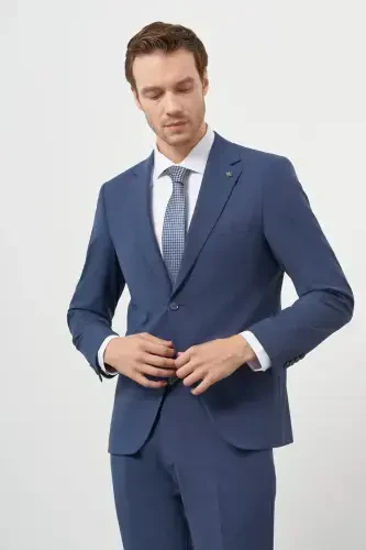 Modazone Erkak Indigo Jun Slim Fit Mono Yoqali Kostyum - MORVEN (1)