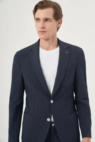 Modazone Erkak Indigo Poliviskon Trend Chiziqli Slim Fit Mono Yoqa Takim Kostyum - MORVEN (1)