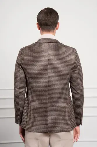 Modazone Erkak KAHVA to'quv Slim Fit tor kesimli bitta yoqali kurtka - 5