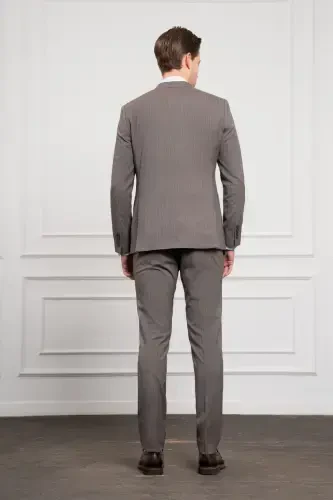 Modazone Erkak KAHVA Trend Slim Fit Sivri Yoqa Kruvaze Takim Elbise - 7