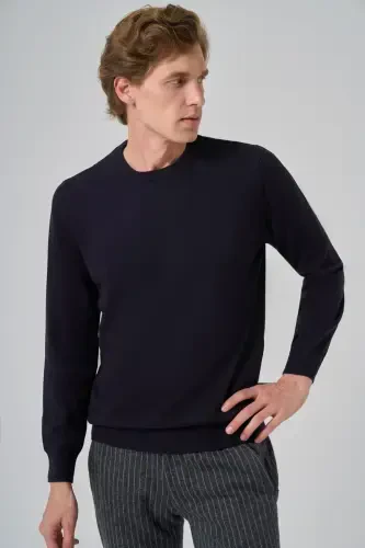 Modazone Erkak Ko'k Basic Velosiped Yoqali Dynamic Fit Qulay Kesimli Triko - 1