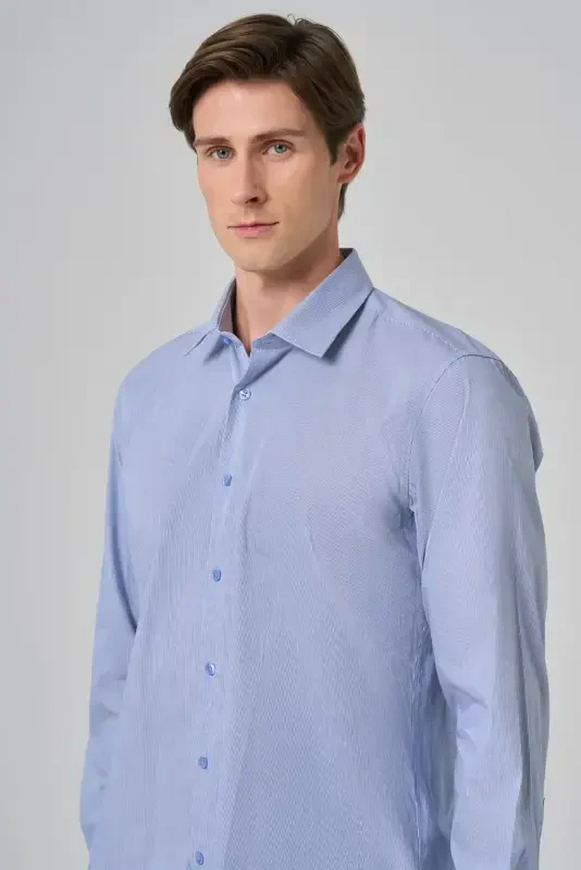 Modazone Erkak ko'k chiziqli regular fit qattiq yoqali ko'ylak - 2