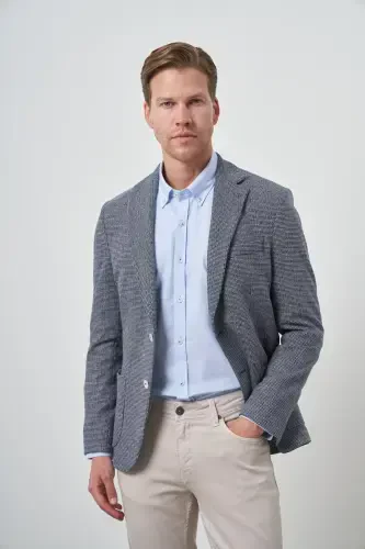 Modazone Erkak Ko'k O'yma Slim Fit Mono Yoqali Kurtka - 3