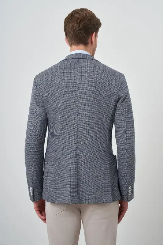 Modazone Erkak Ko'k O'yma Slim Fit Mono Yoqali Kurtka - 5