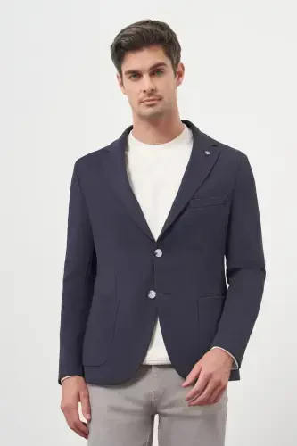 Modazone Erkak Ko'k O'yma Slim Fit Tor Ko'ylak Mono Yoqa Sport Kurtka - 1