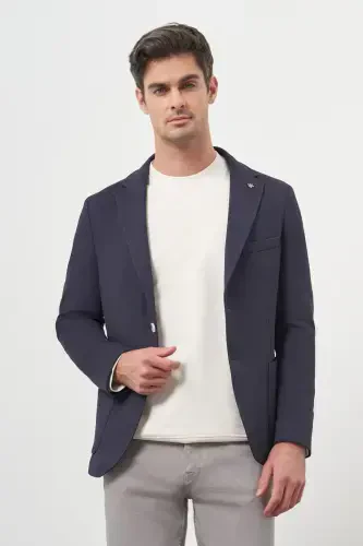 Modazone Erkak Ko'k O'yma Slim Fit Tor Ko'ylak Mono Yoqa Sport Kurtka - 2