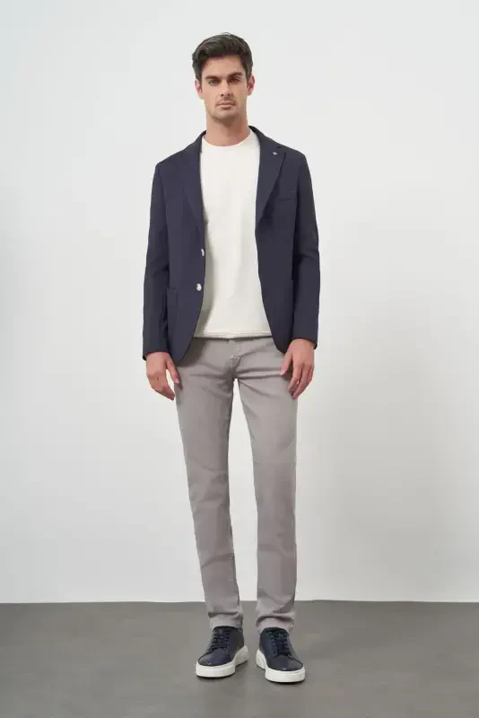 Modazone Erkak Ko'k O'yma Slim Fit Tor Ko'ylak Mono Yoqa Sport Kurtka - 4